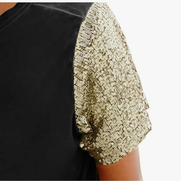 Sequin Short Sleeve Tee V Neck T Shirt Glitter Sparkles Loose Blouse Top 2XL - Picture 3 of 11